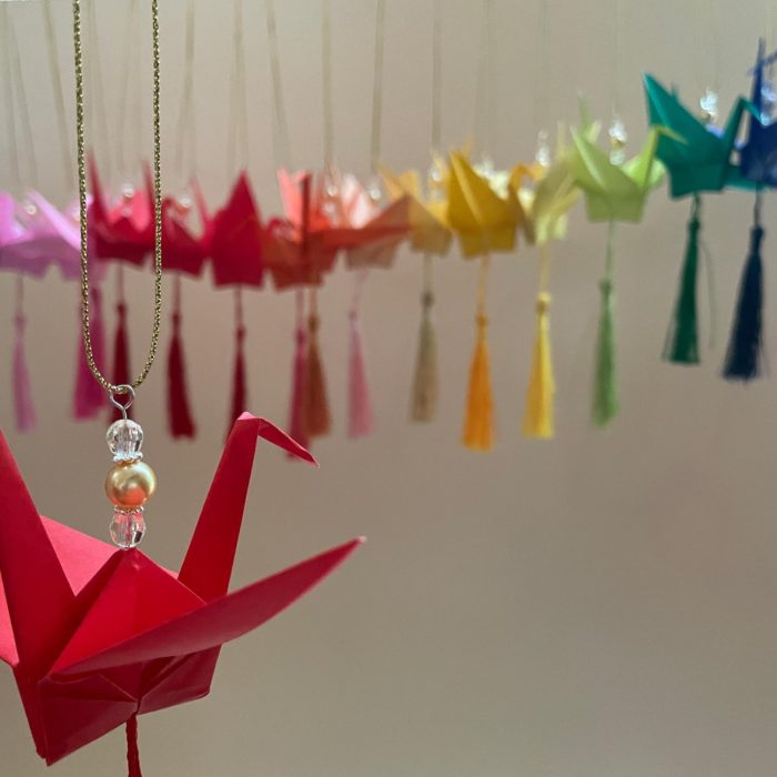 rainbow colour paper cranes